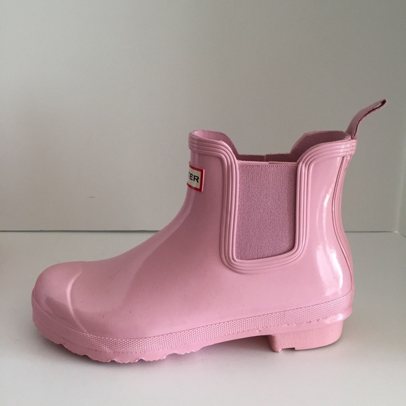 Hunter Women's Rain Boots Ankle Rubber Round Toe Glossy Light Pink Size 9 EUC - Picture 2 of 12